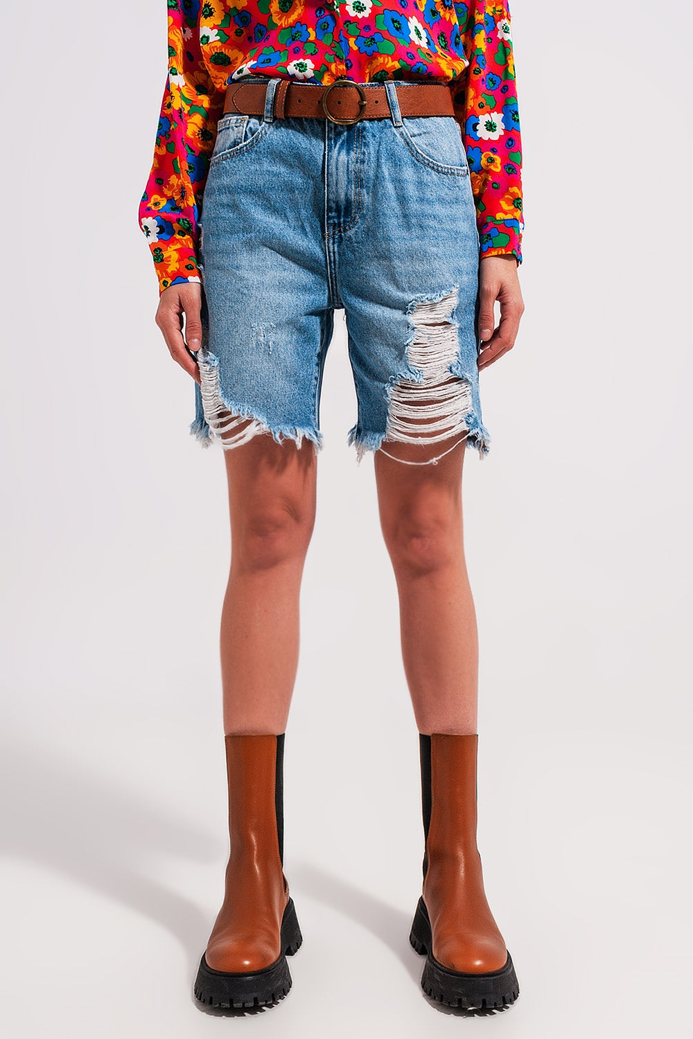 Denim shorts with distressing in light blue | Just Cool Beans — jeans | bottoms