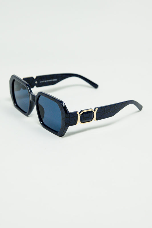 Diamond-shaped sunglasses in black with deep blue lenses | Just Cool Beans