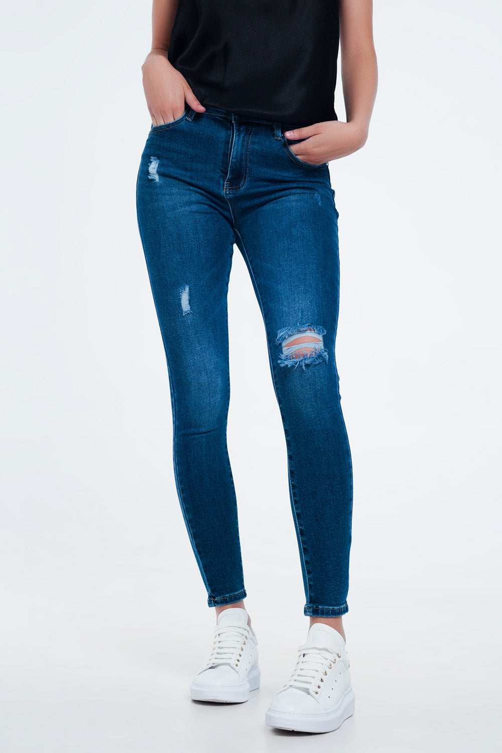 Distressed skinny fit jeans in mid wash | Just Cool Beans — jeans | the denim shop