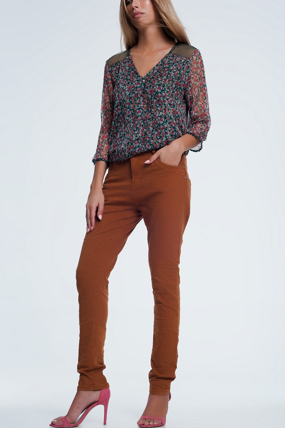 Drop Crotch Skinny Jean in Orange