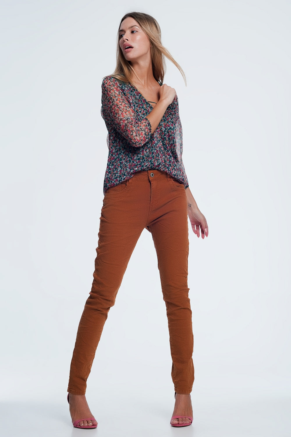 Drop Crotch Skinny Jean in Orange