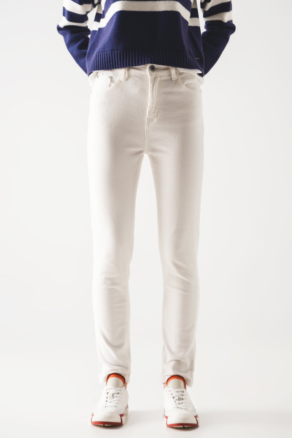 Elastic cotton skinny cord pants in cream | Just Cool Beans — pants | bottoms