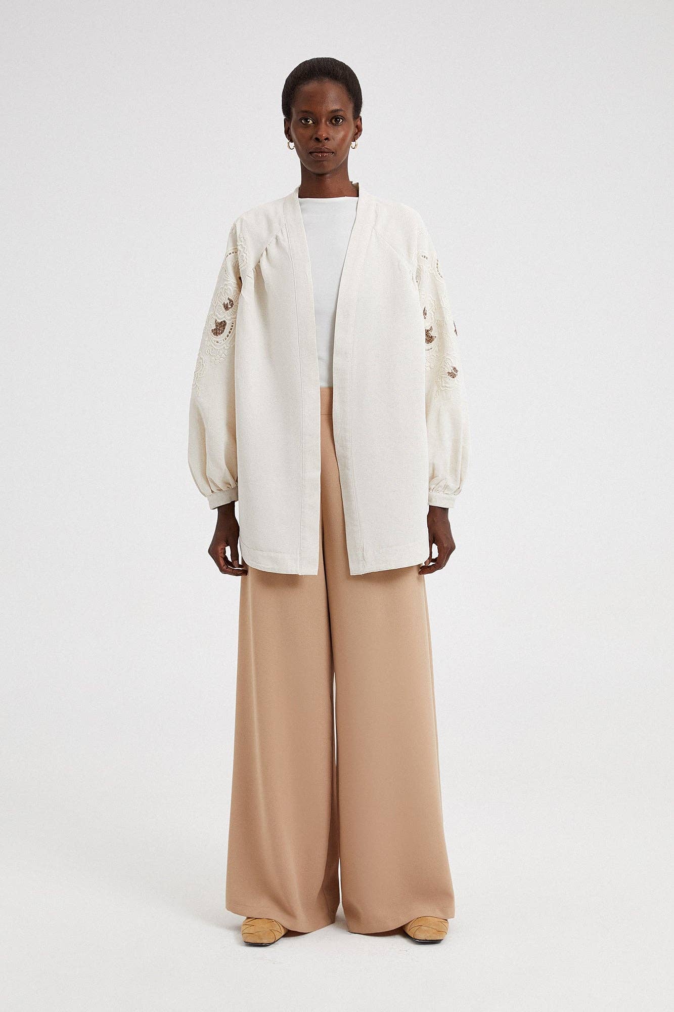 Embroidered Linen Blend Kimono - Just Cool Beans