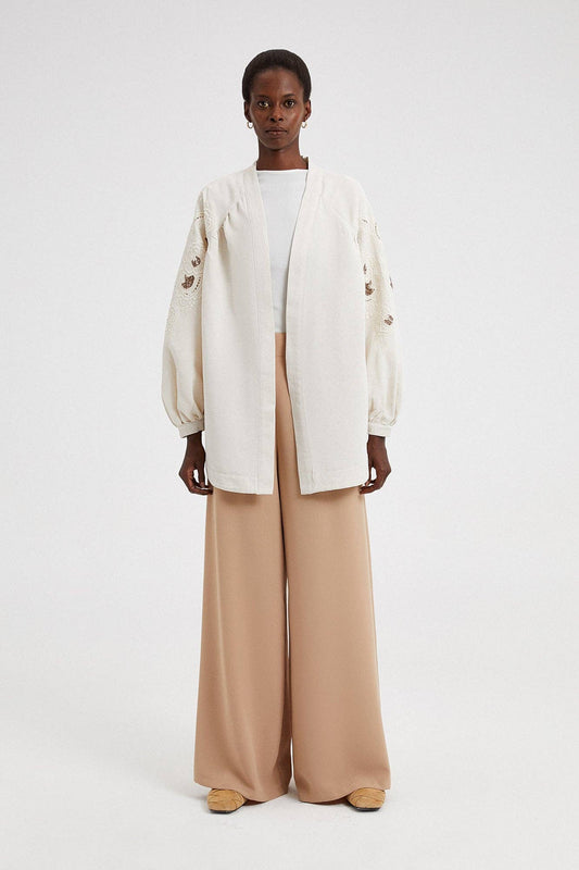 Embroidered Linen Blend Kimono - Just Cool Beans