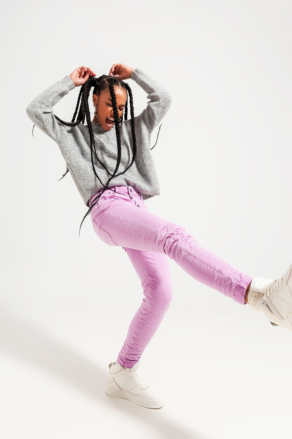 Exposed buttons skinny jeans in pink | Just Cool Beans — jeans | the denim shop