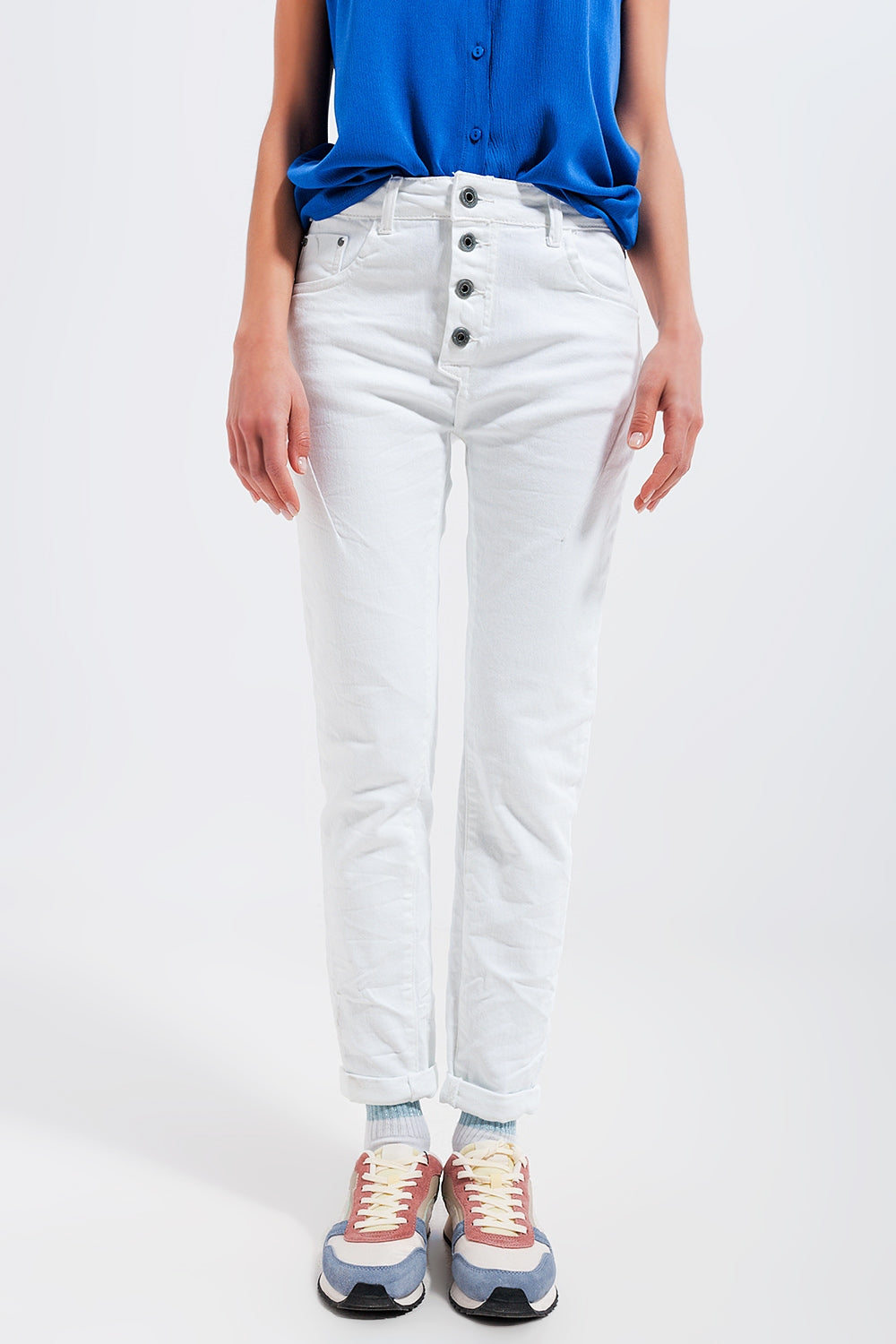 Exposed buttons skinny jeans in white | Just Cool Beans — jeans | the denim shop