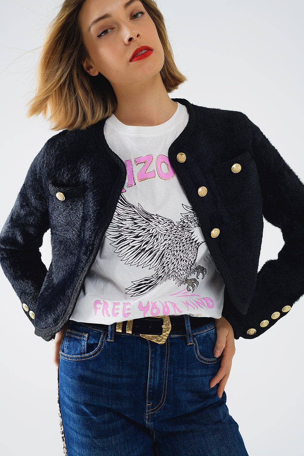 Extra soft fluffy high-quality cardigan in black | Just Cool Beans — coats and jackets | jackets