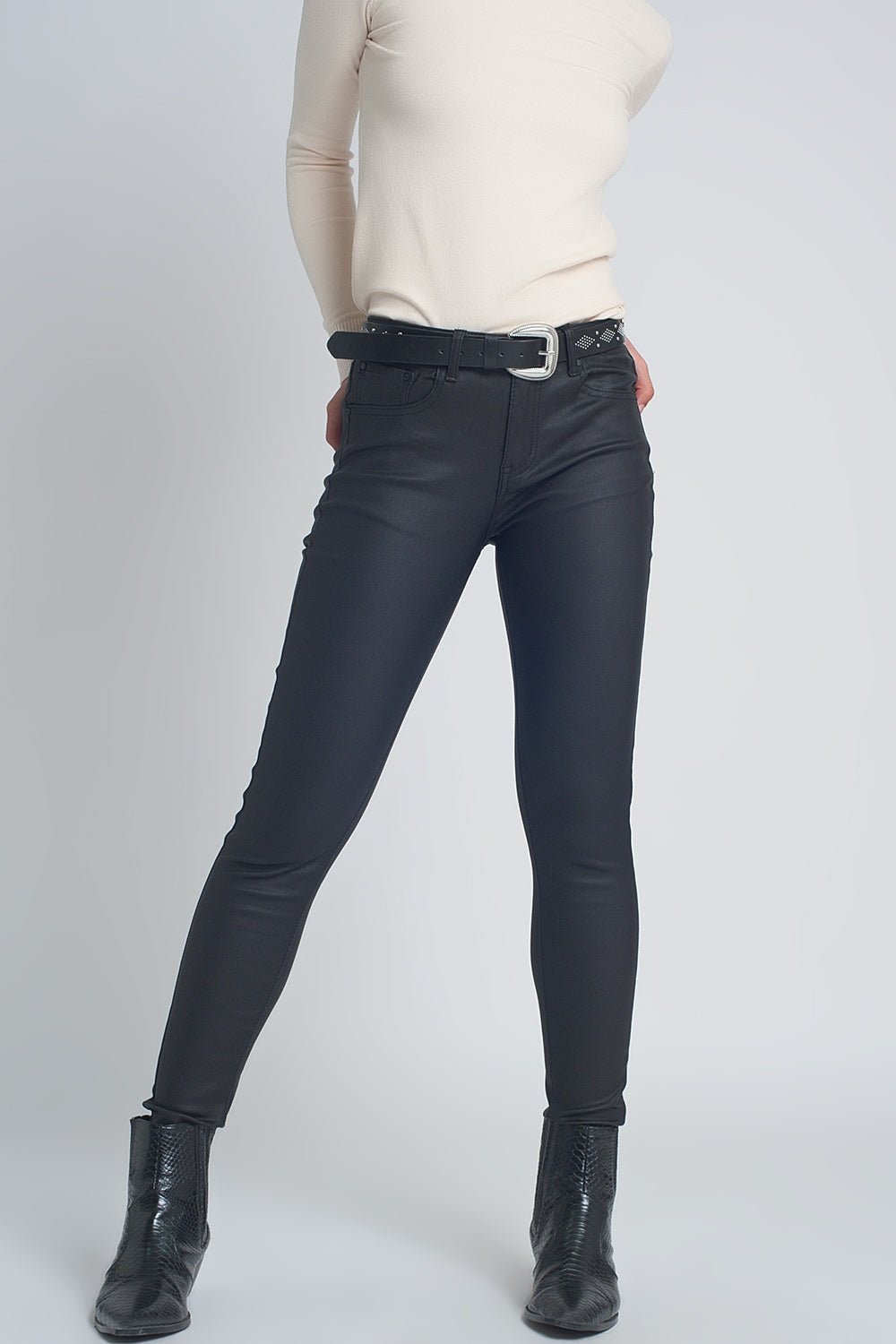 Faux leather skinny trousers in black colour | Just Cool Beans — pants | bottoms