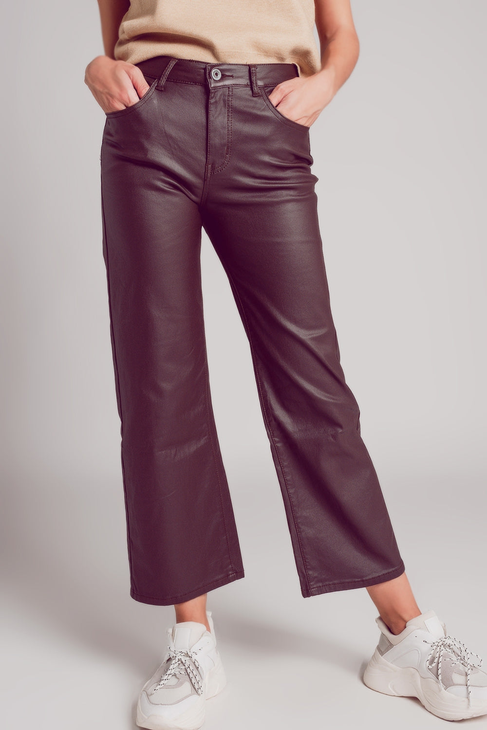 Faux leather wide leg trouser in chocolate brown | Just Cool Beans — pants | bottoms