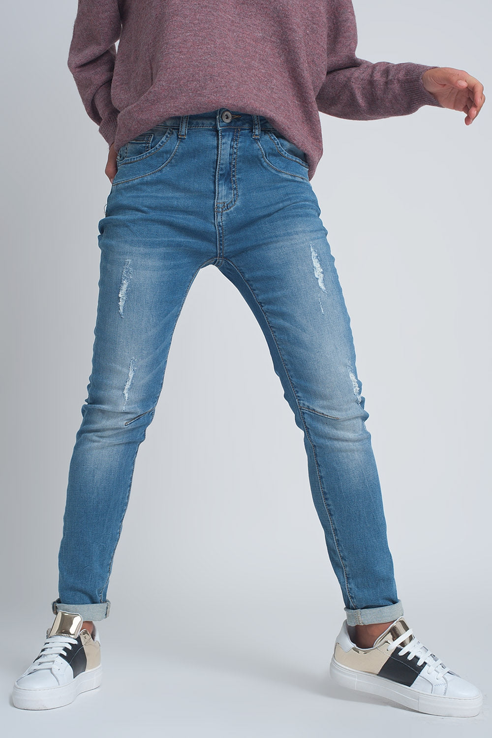 Fine denim ripped boyfriend jean in mid wash | Just Cool Beans — jeans | the denim shop