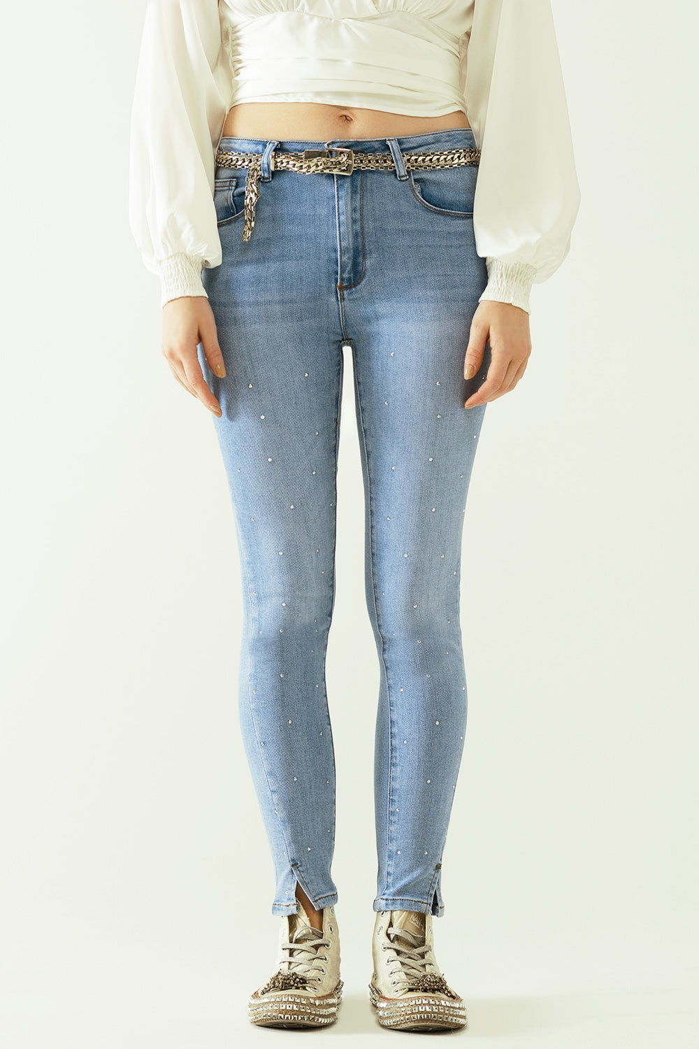 Five-pocket skinny jeans in stretch denim with strass detail all over | Just Cool Beans — jeans | the denim shop