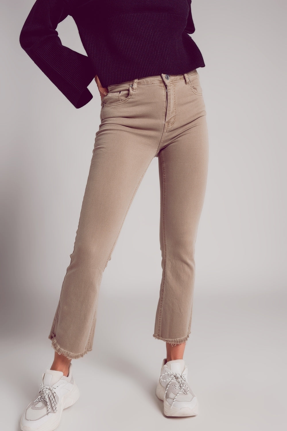 Flare jeans with raw hem edge in beige | Just Cool Beans — jeans | the denim shop