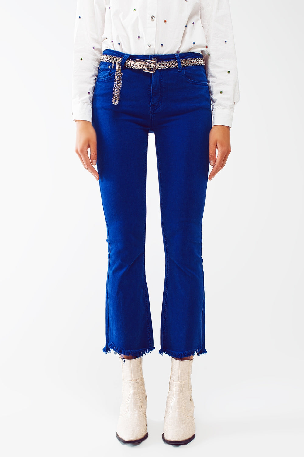 Flare jeans with raw hem edge in blue | Just Cool Beans — jeans | the denim shop