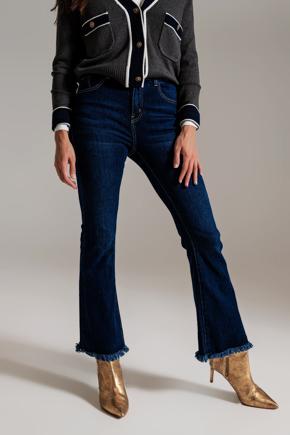 Flare leg skinny jeans in dark blue | Just Cool Beans