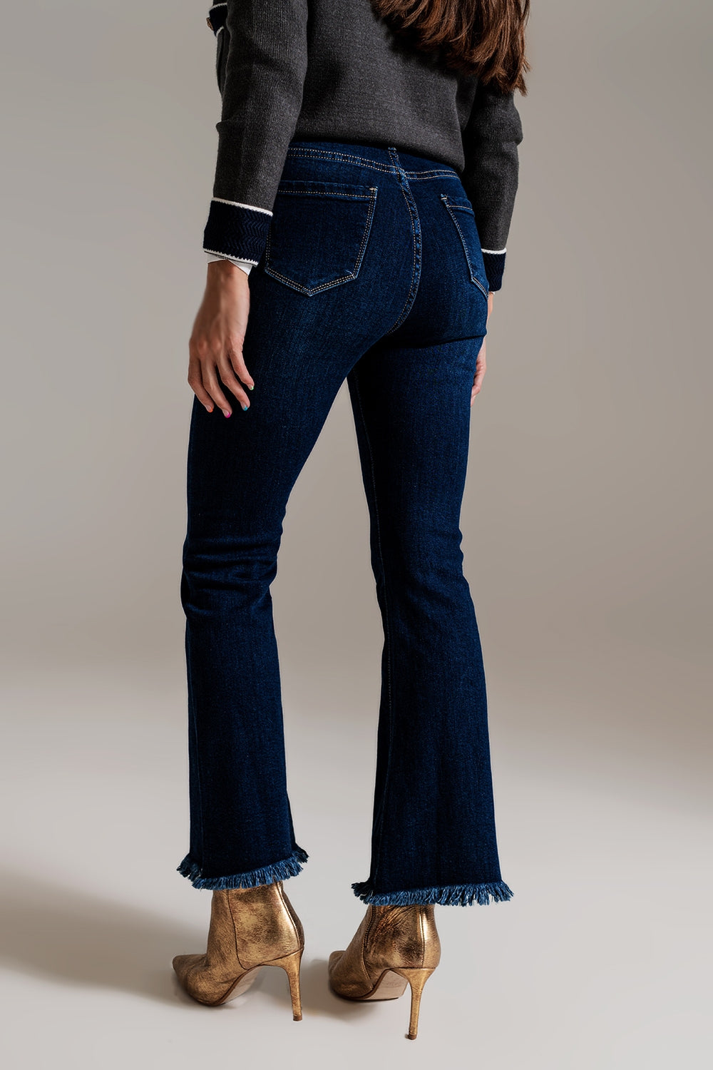 Flare leg skinny jeans in dark blue | Just Cool Beans