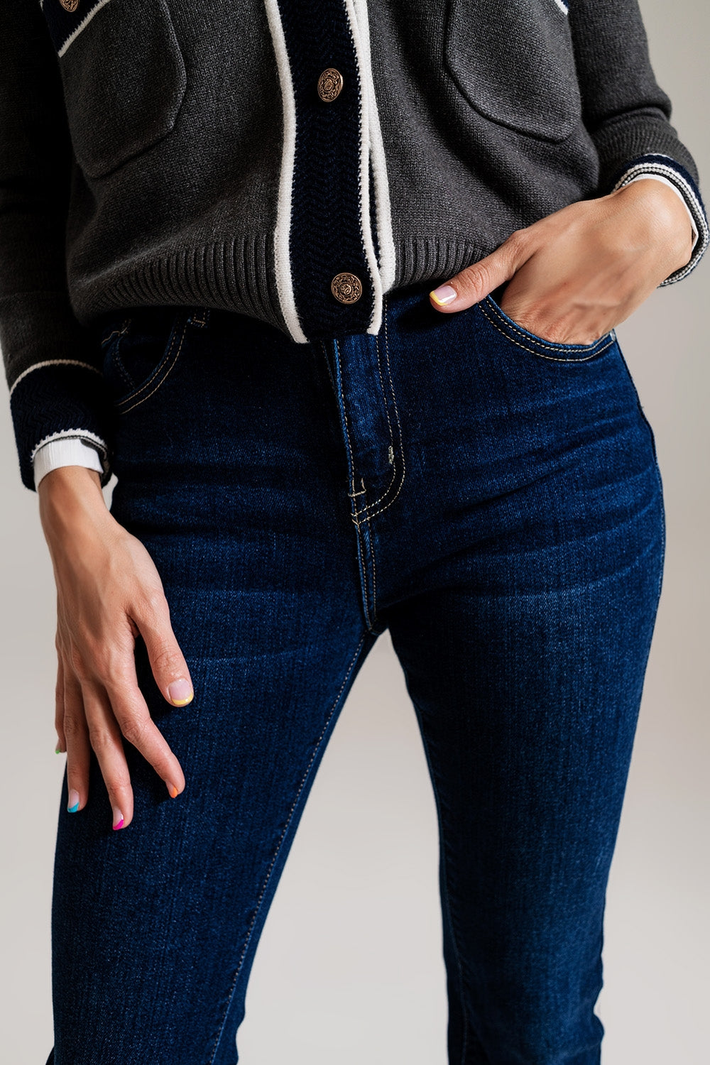 Flare leg skinny jeans in dark blue | Just Cool Beans