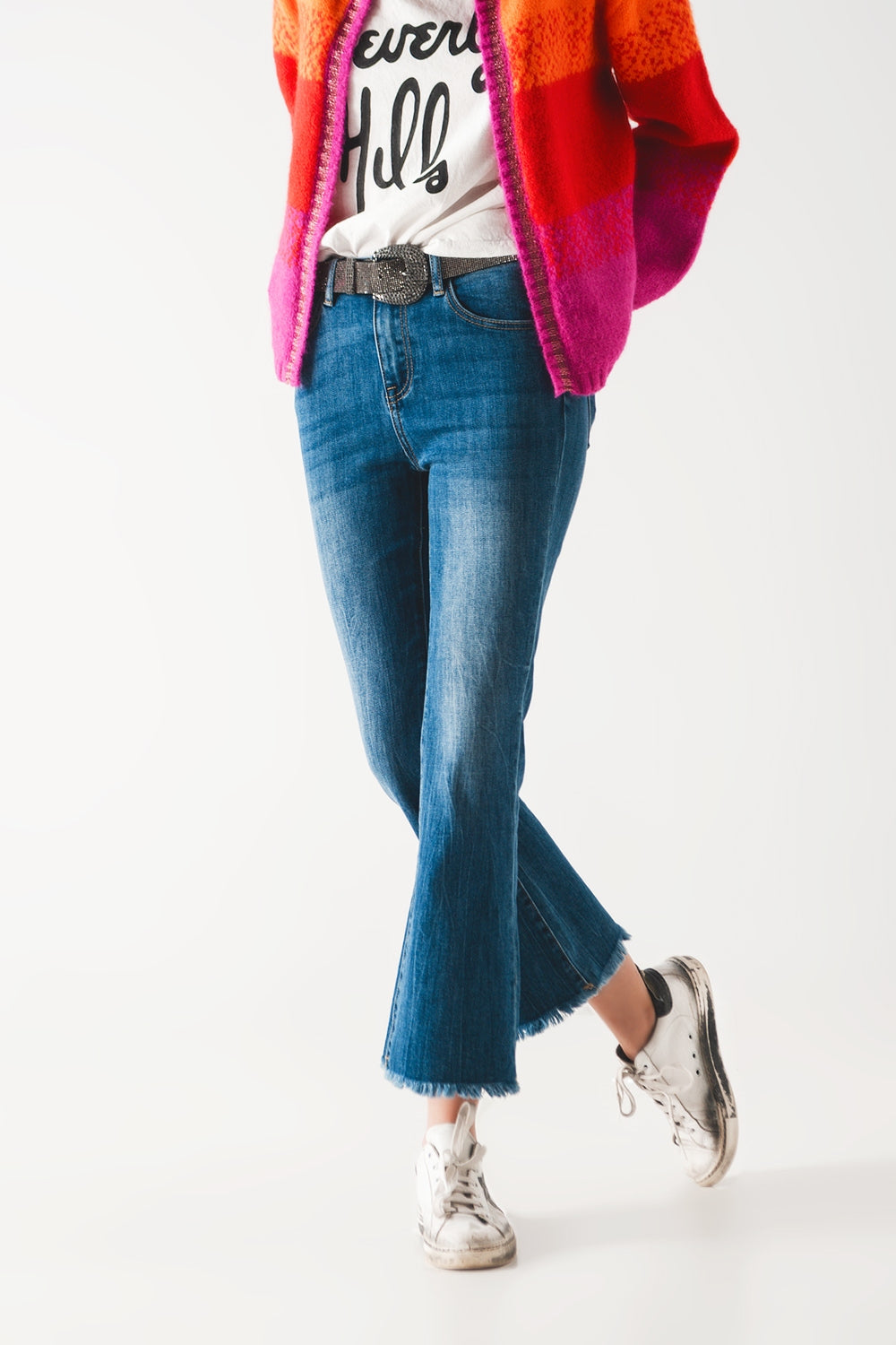 Flared jeans with raw edge in mid wash | Just Cool Beans — jeans | the denim shop