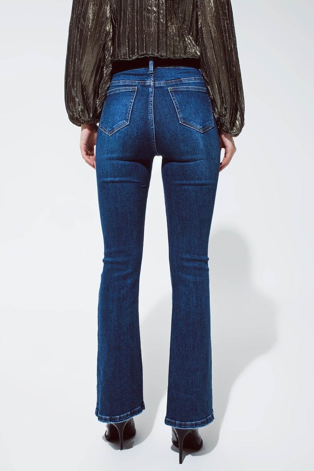 Flared jeans with shiny stars detail in blue | Just Cool Beans