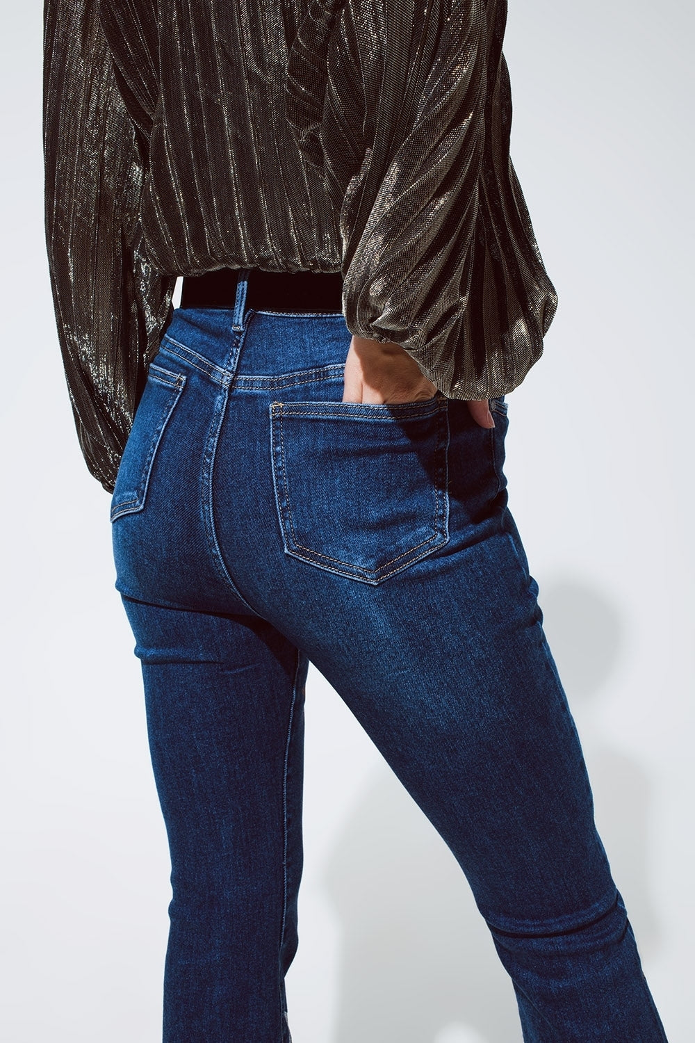 Flared jeans with shiny stars detail in blue | Just Cool Beans