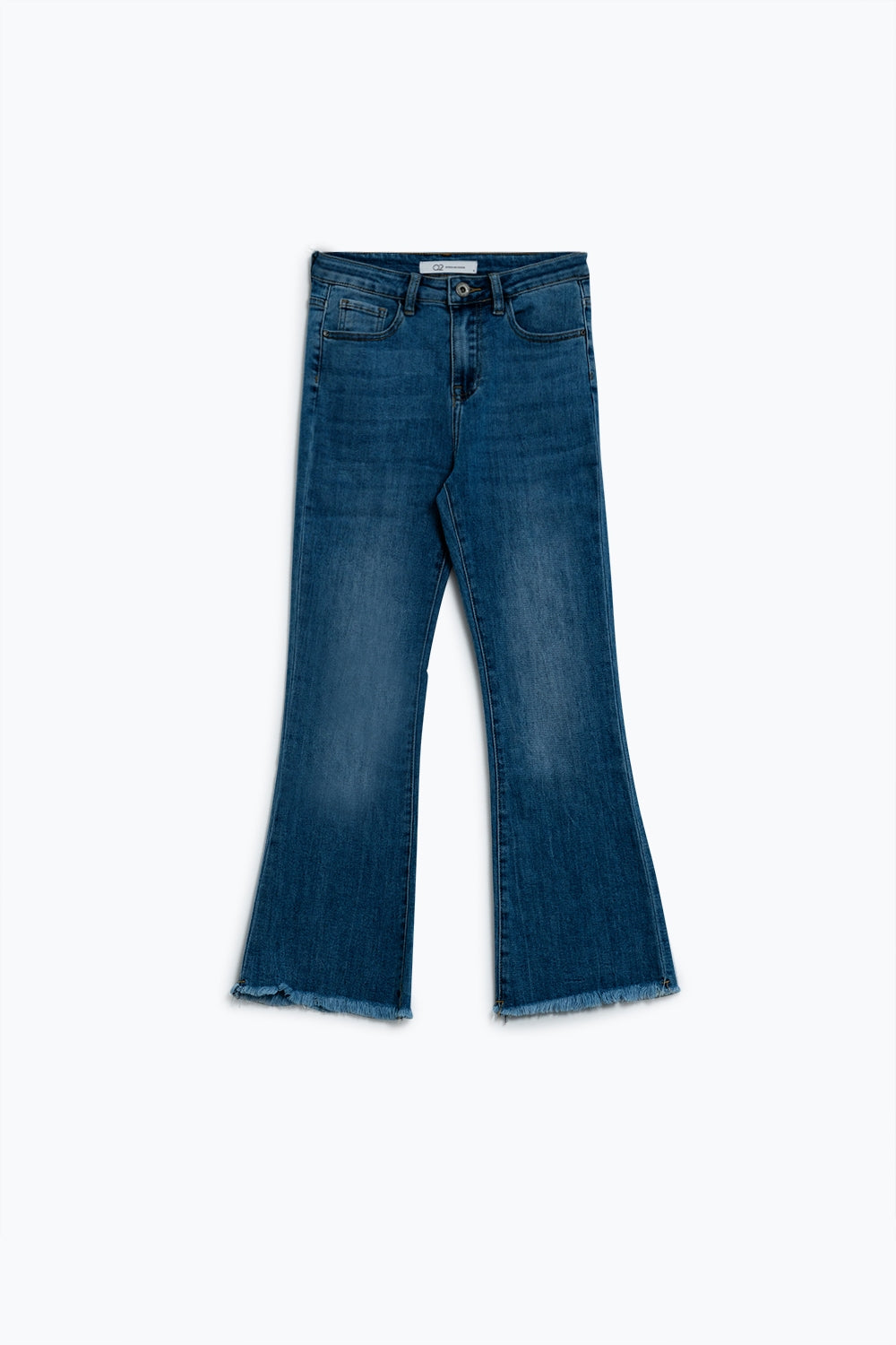 Flared skinny jeans with raw hem edge in mid wash | Just Cool Beans