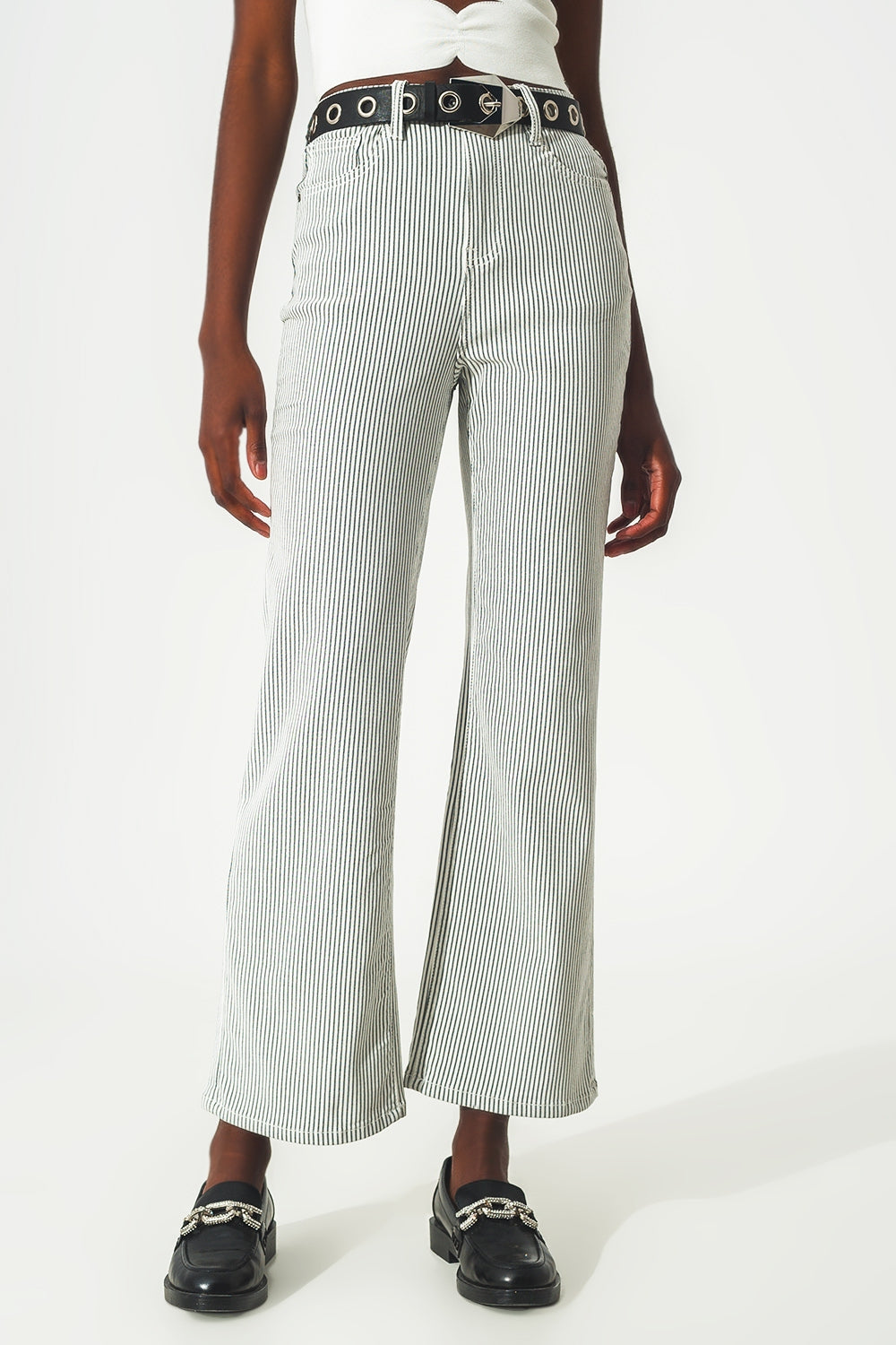 Flared stripe pants in grey | Just Cool Beans — jeans | bottoms