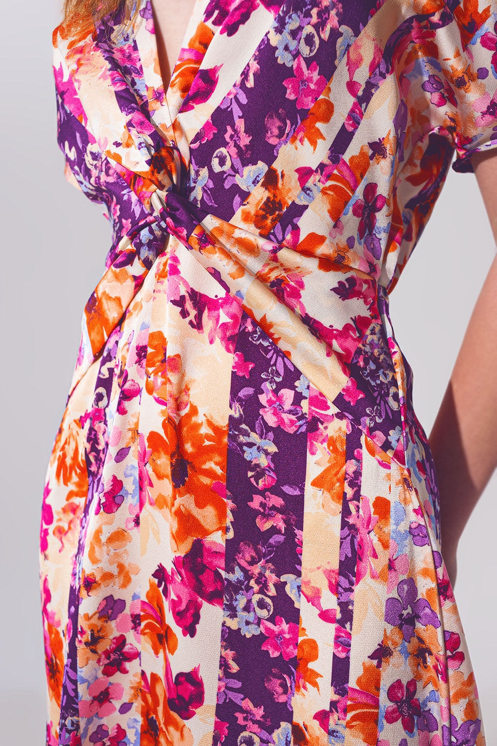 Flower print front knot maxi dress in multicolour | Just Cool Beans