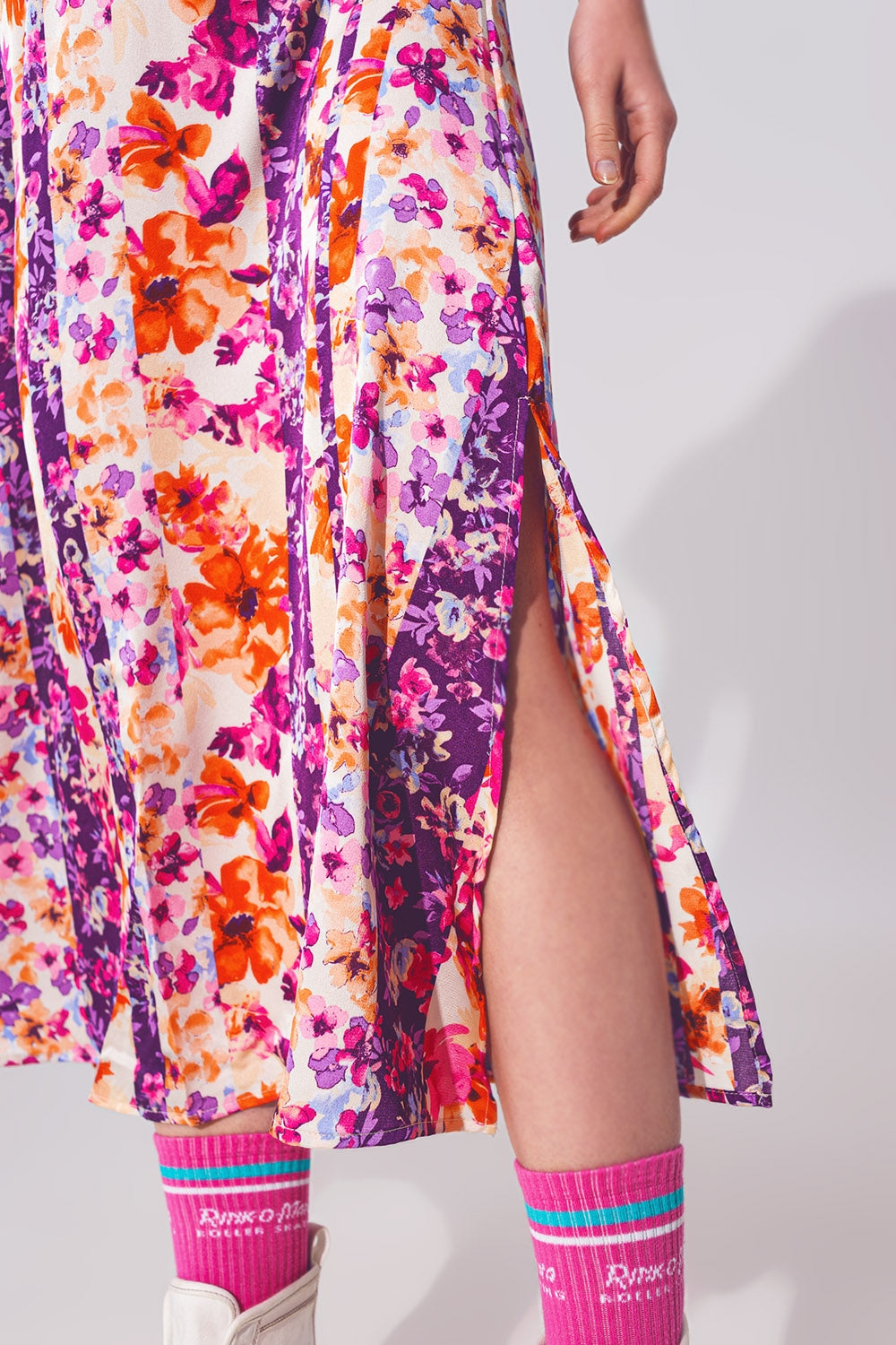 Flower print front knot maxi dress in multicolour | Just Cool Beans