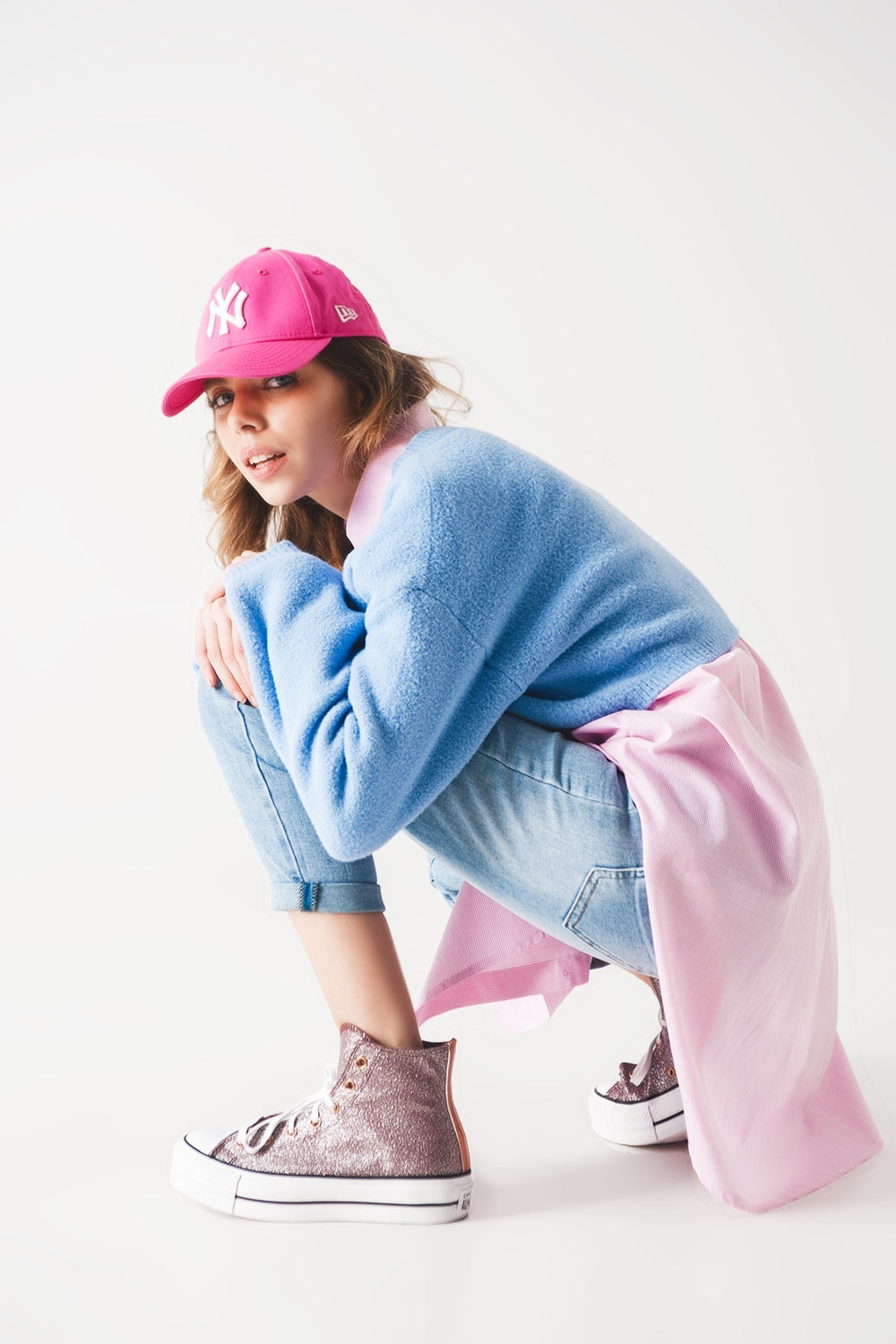 Fluffy cropped jumper in blue | Just Cool Beans — sweaters | tops
