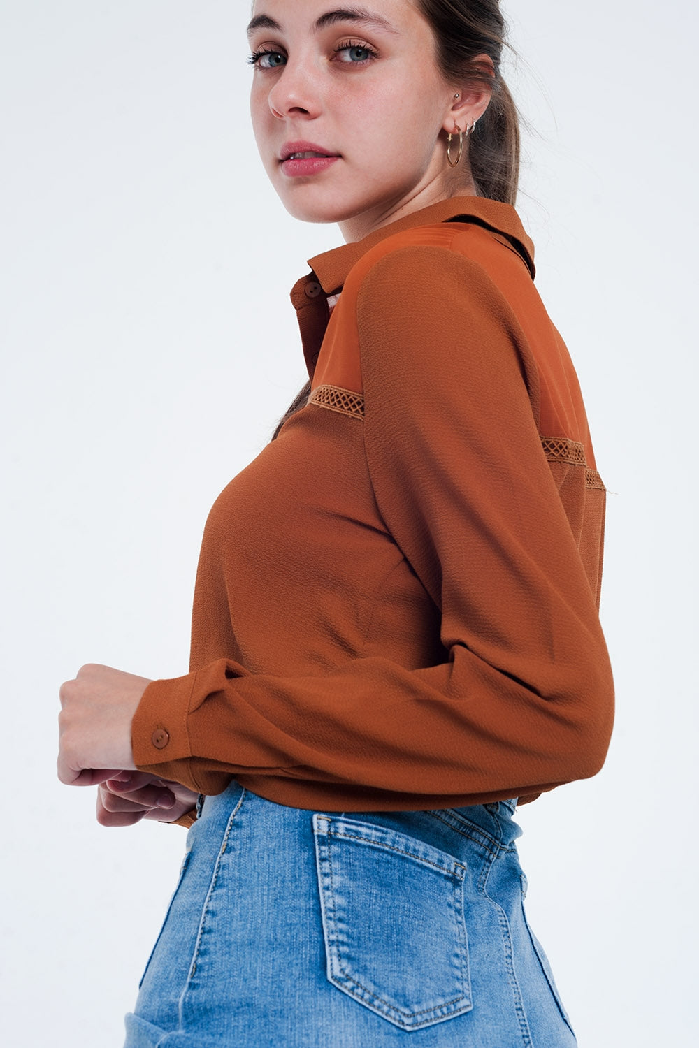 Front insert blouse orange | Just Cool Beans — shirts | tops