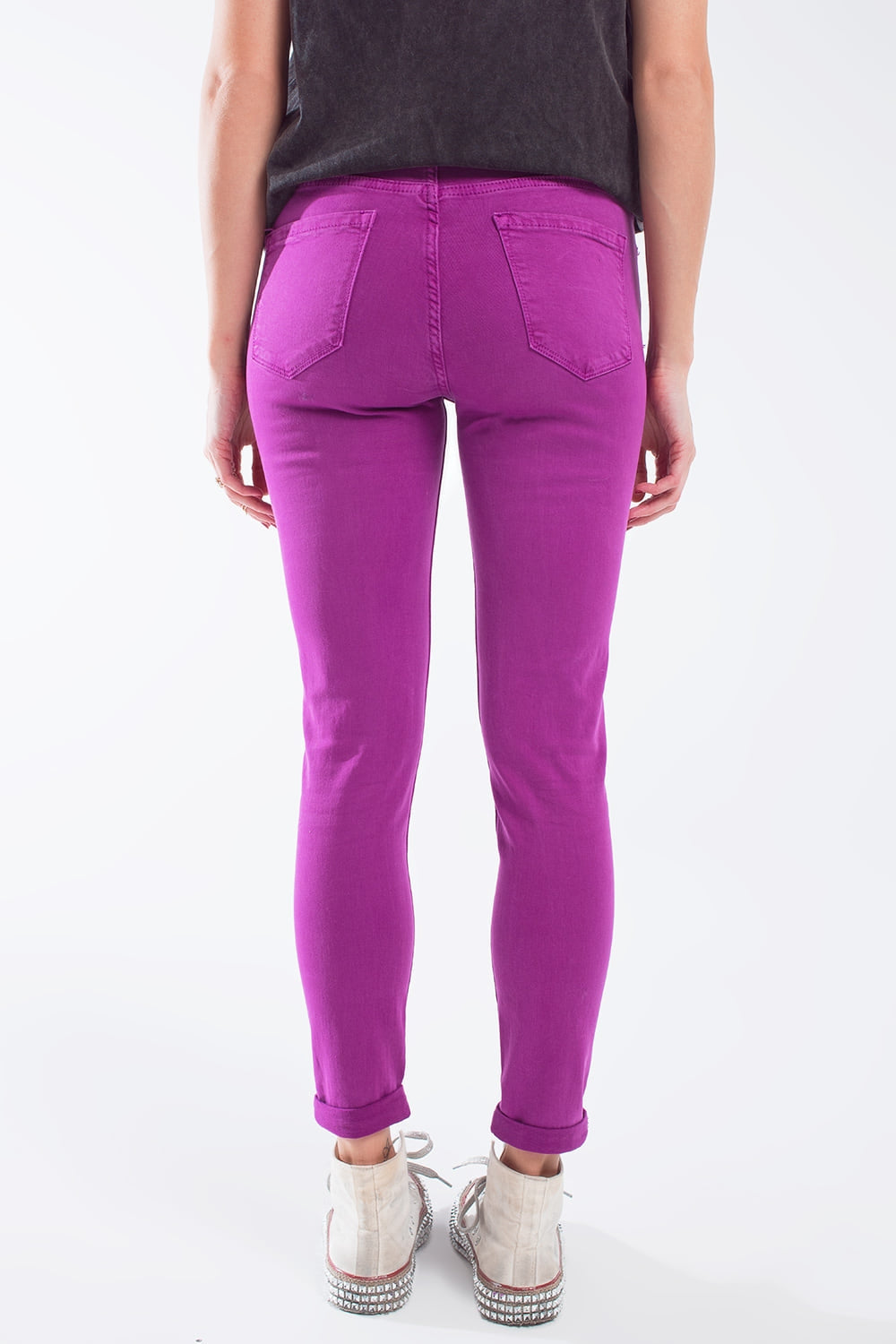 Fuchsia ankle super skinny jeans with soft wrinkles | Just Cool Beans