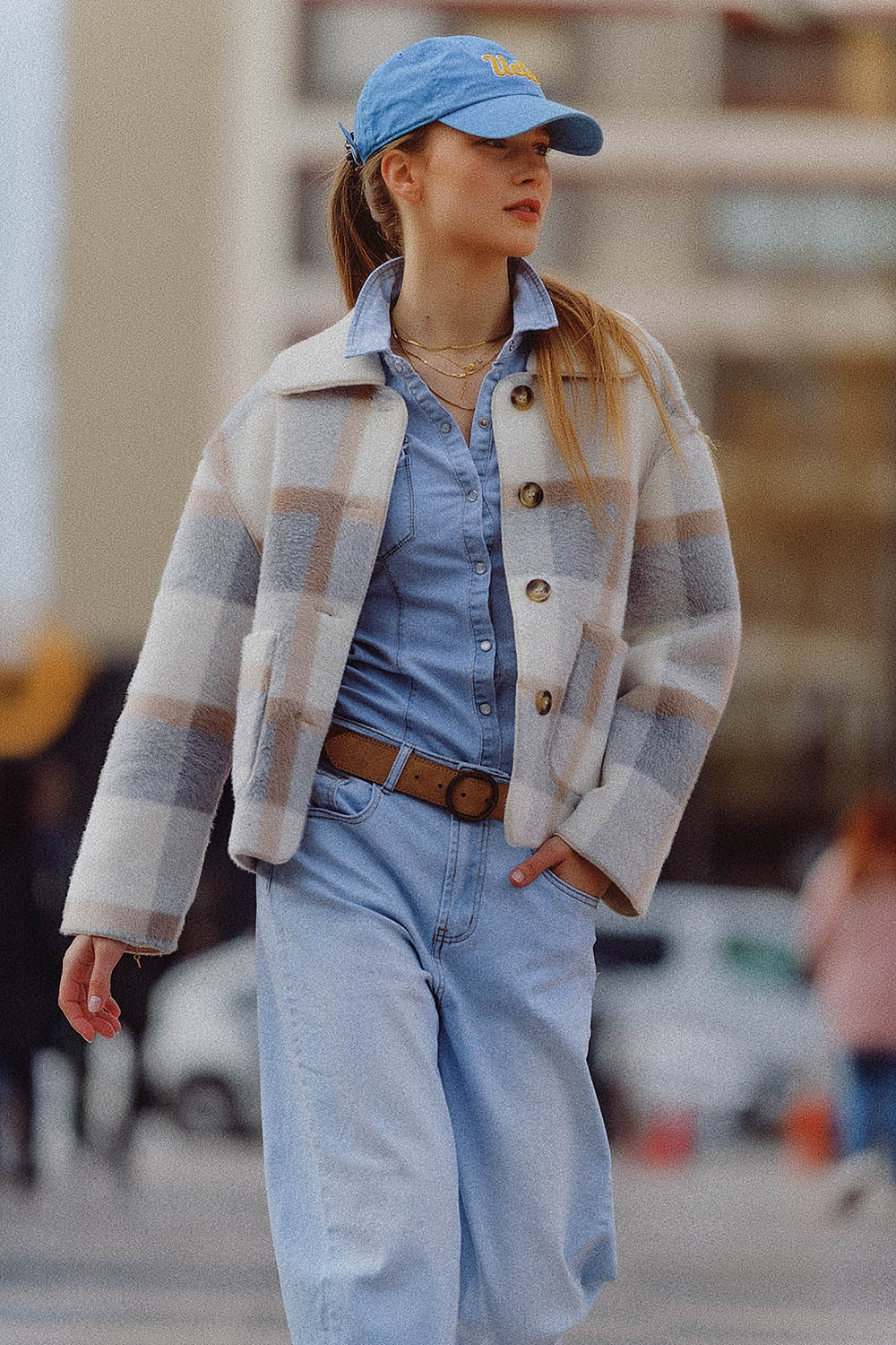 Fur jacket with blue check print | Just Cool Beans — coats and jackets | jackets
