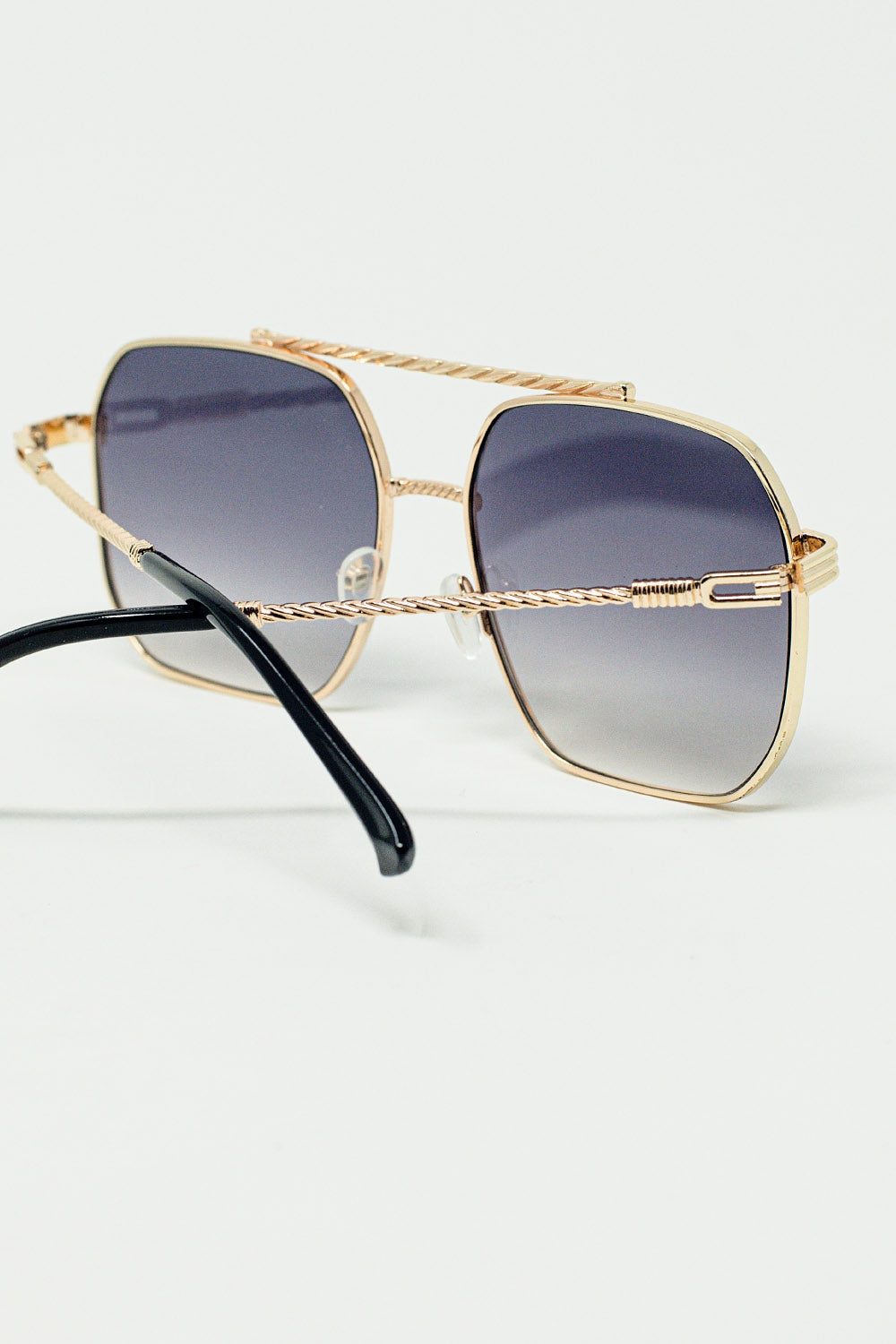 Gold square frame sunglasses in ombre blue | Just Cool Beans