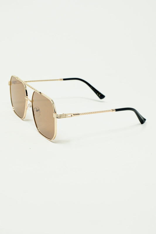 Gold square frame sunglasses with brown lenses | Just Cool Beans