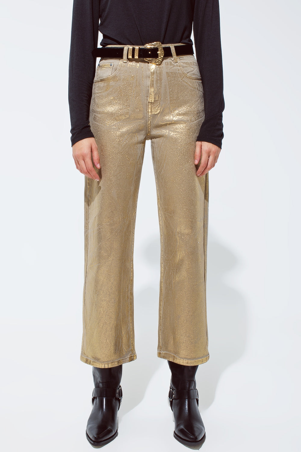 Gold straight leg jeans with metallic glow | Just Cool Beans — jeans | the denim shop