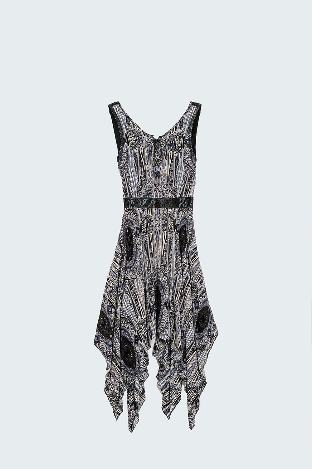 Gray print midi dress with dipped sides | Just Cool Beans — dresses