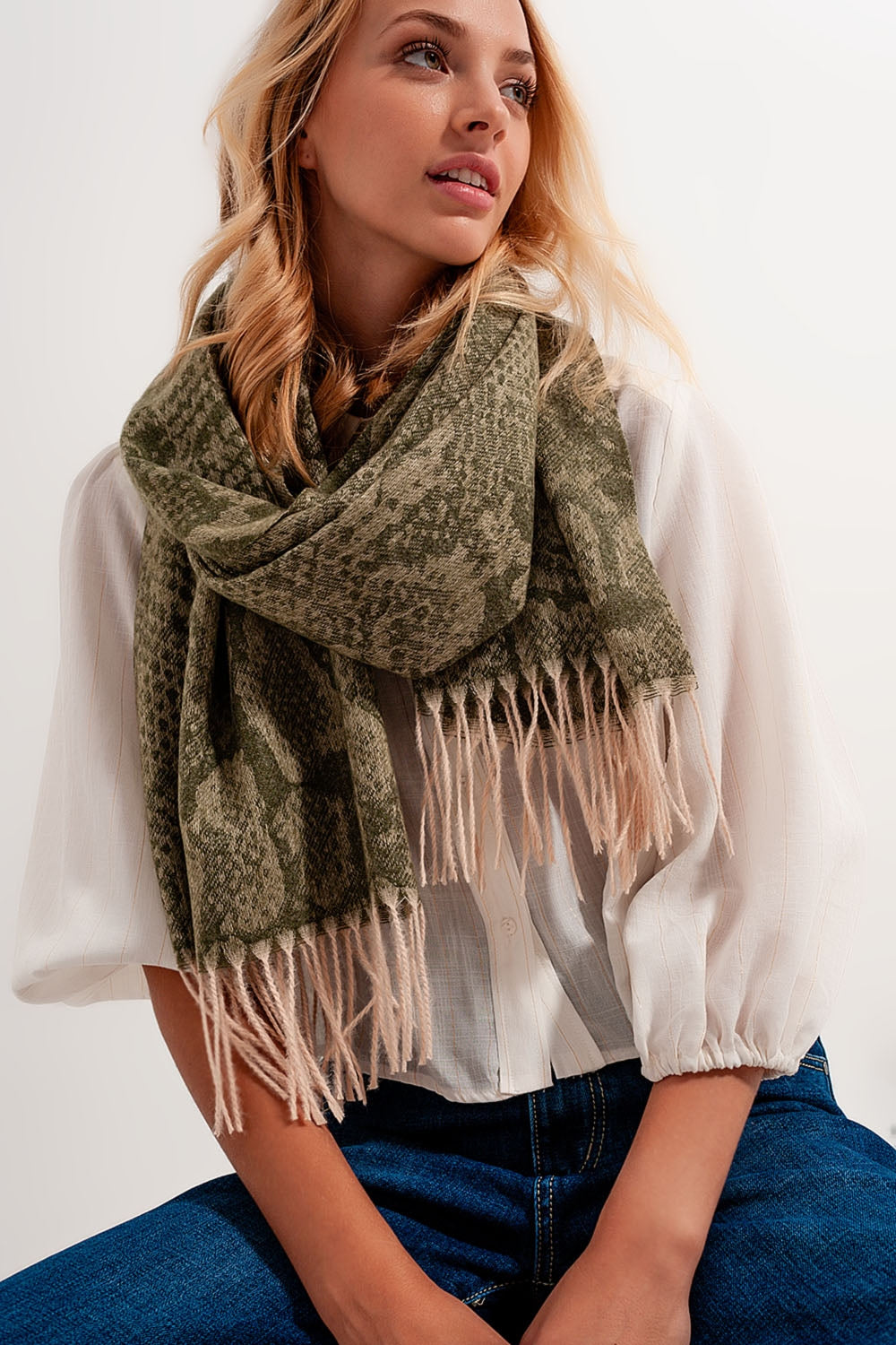 Green snake print scarf with bangs | Just Cool Beans