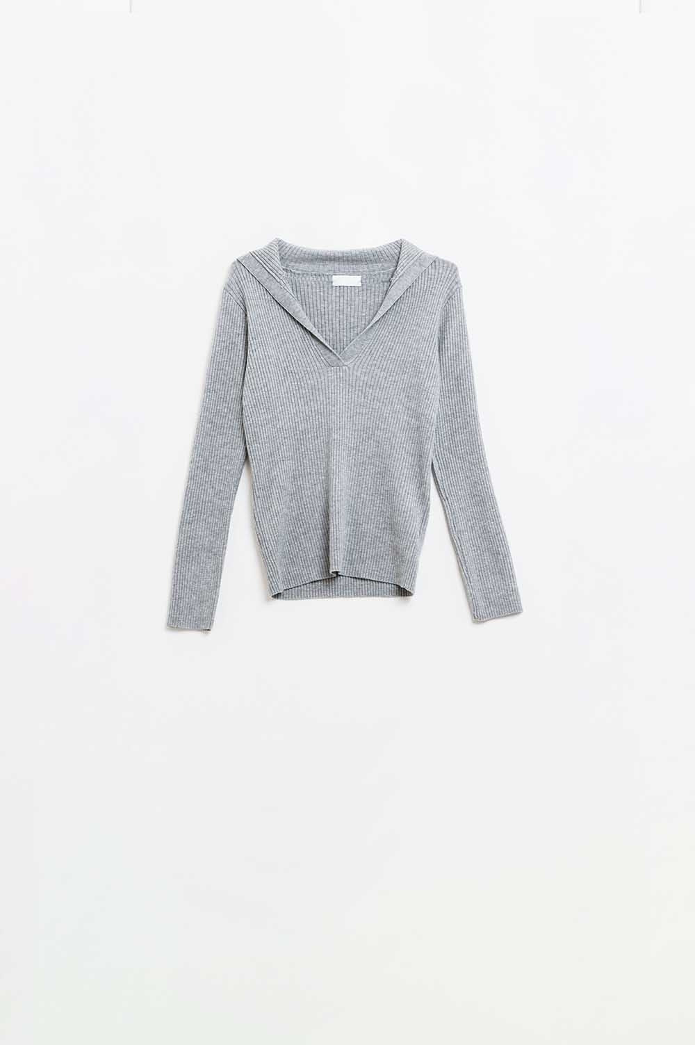 Grey collared rib top with long sleeves | Just Cool Beans — sweaters | tops