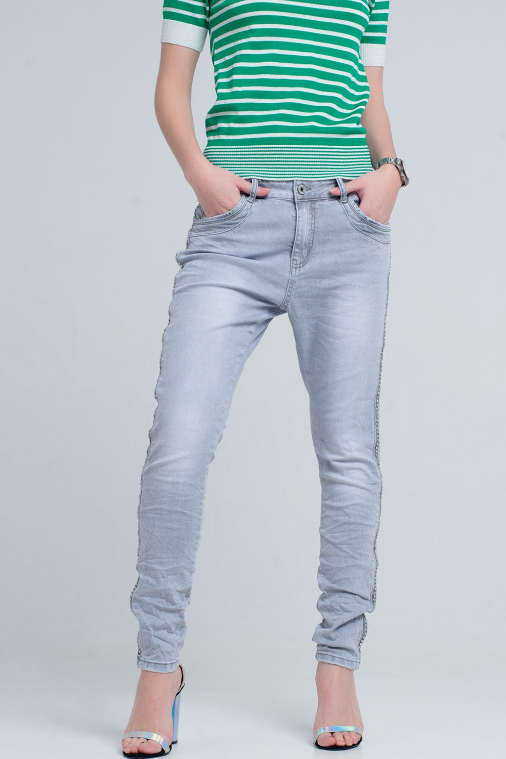 Grey jeans with detail metalic | Just Cool Beans
