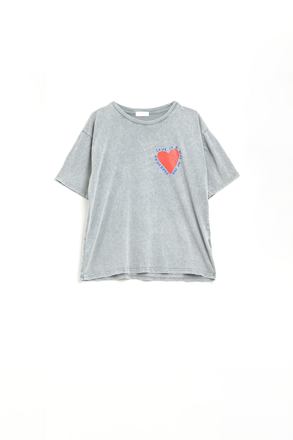 Grey t-shirt featuring a heart design on both the front and back | Just Cool Beans — tops