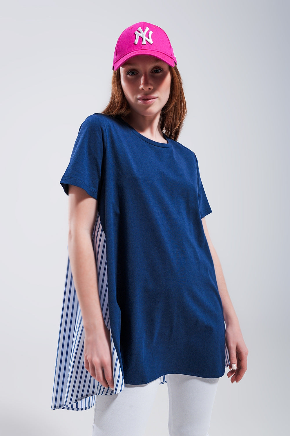 Half and half t shirt in blue | Just Cool Beans — tops
