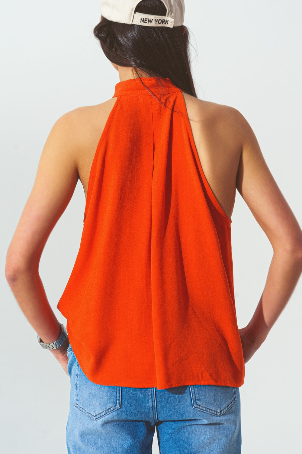 Halter neck top with button details in orange | Just Cool Beans