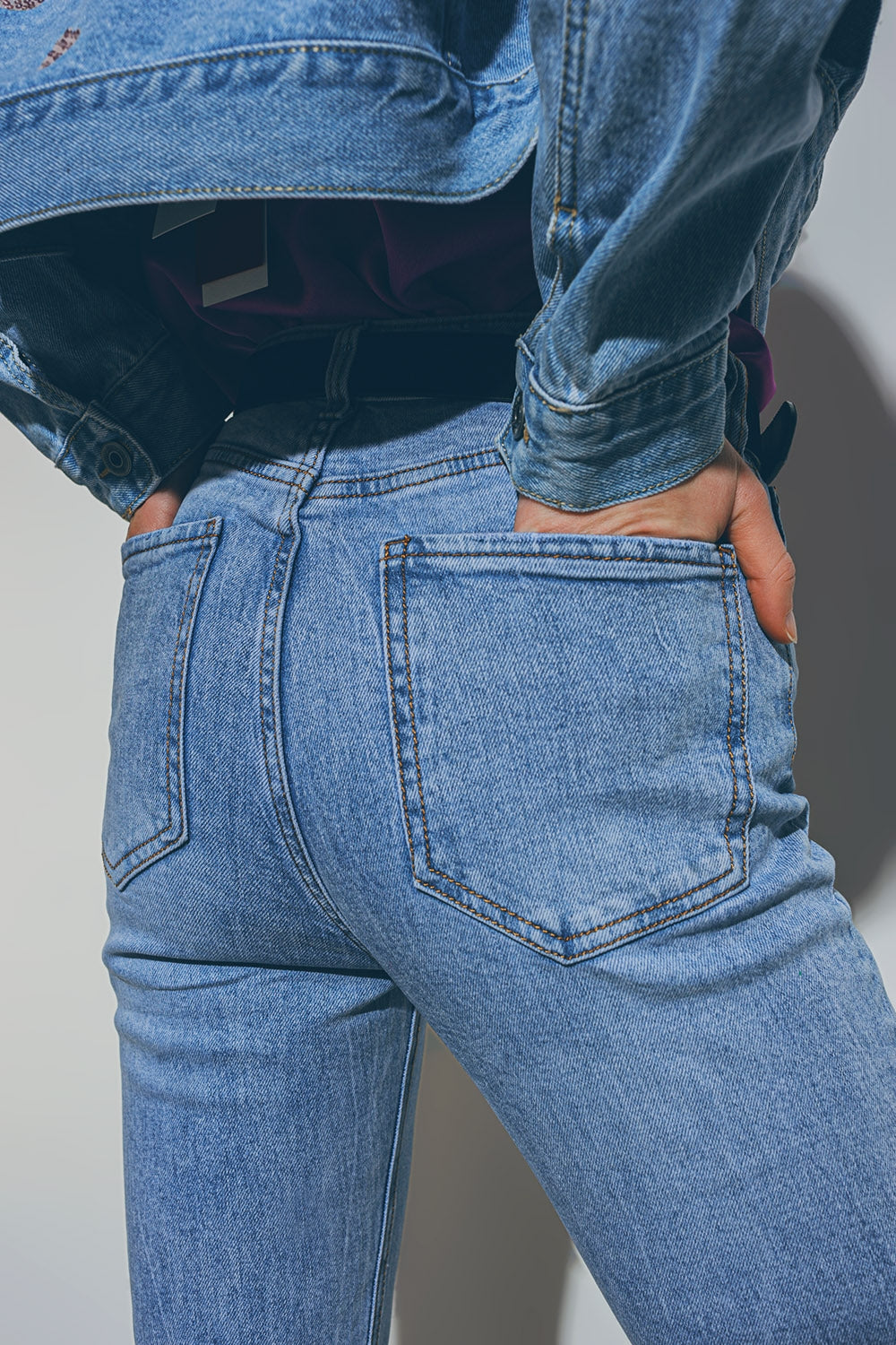 Heart embellished jeans with teared hem in med wash | Just Cool Beans
