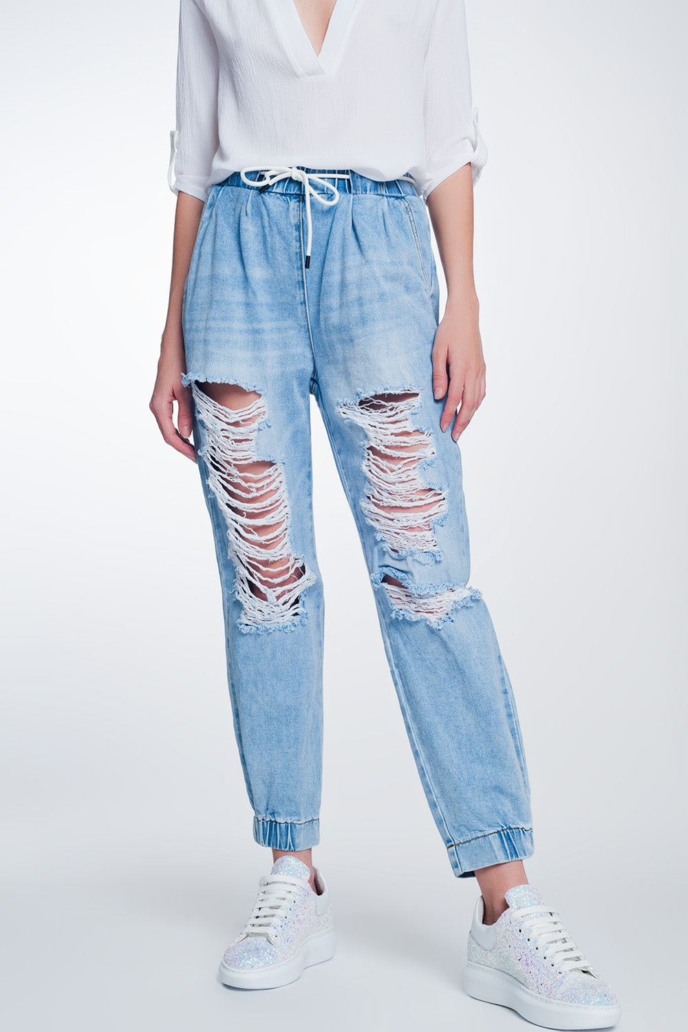 Heavily ripped boyfriend jeans in light denim | Just Cool Beans — jeans | the denim shop