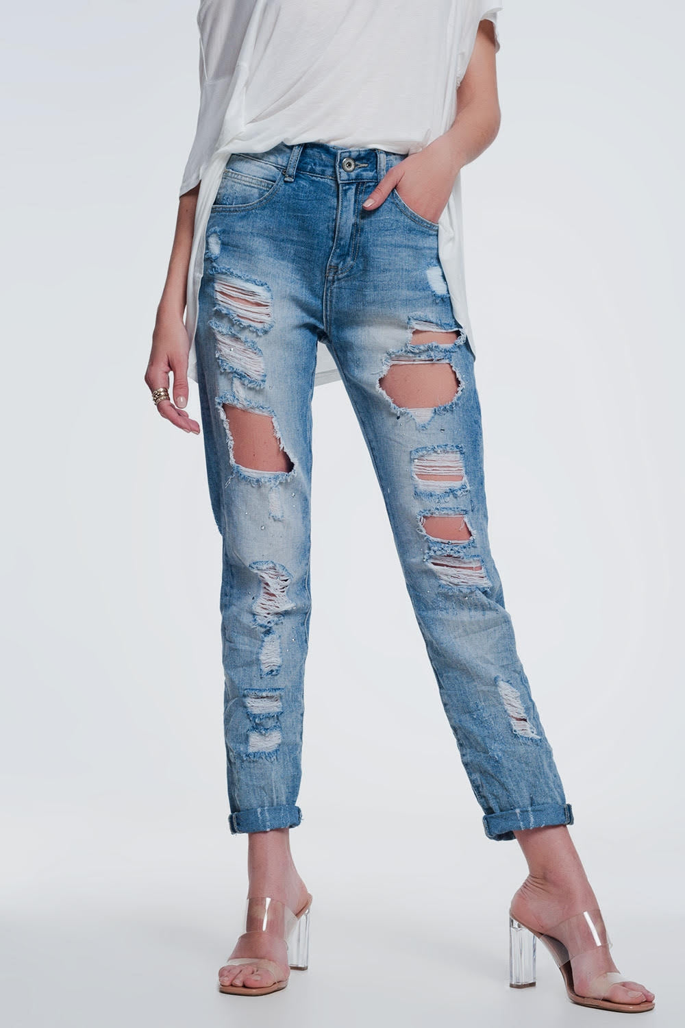 Heavily torn straight jeans in light denim | Just Cool Beans — jeans | the denim shop