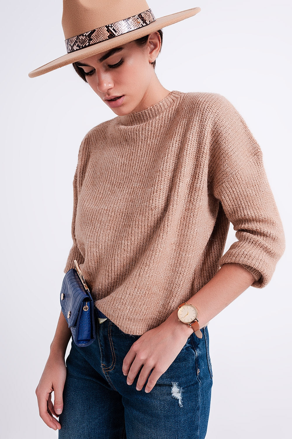 High neck jumper in beige | Just Cool Beans — sweaters | tops