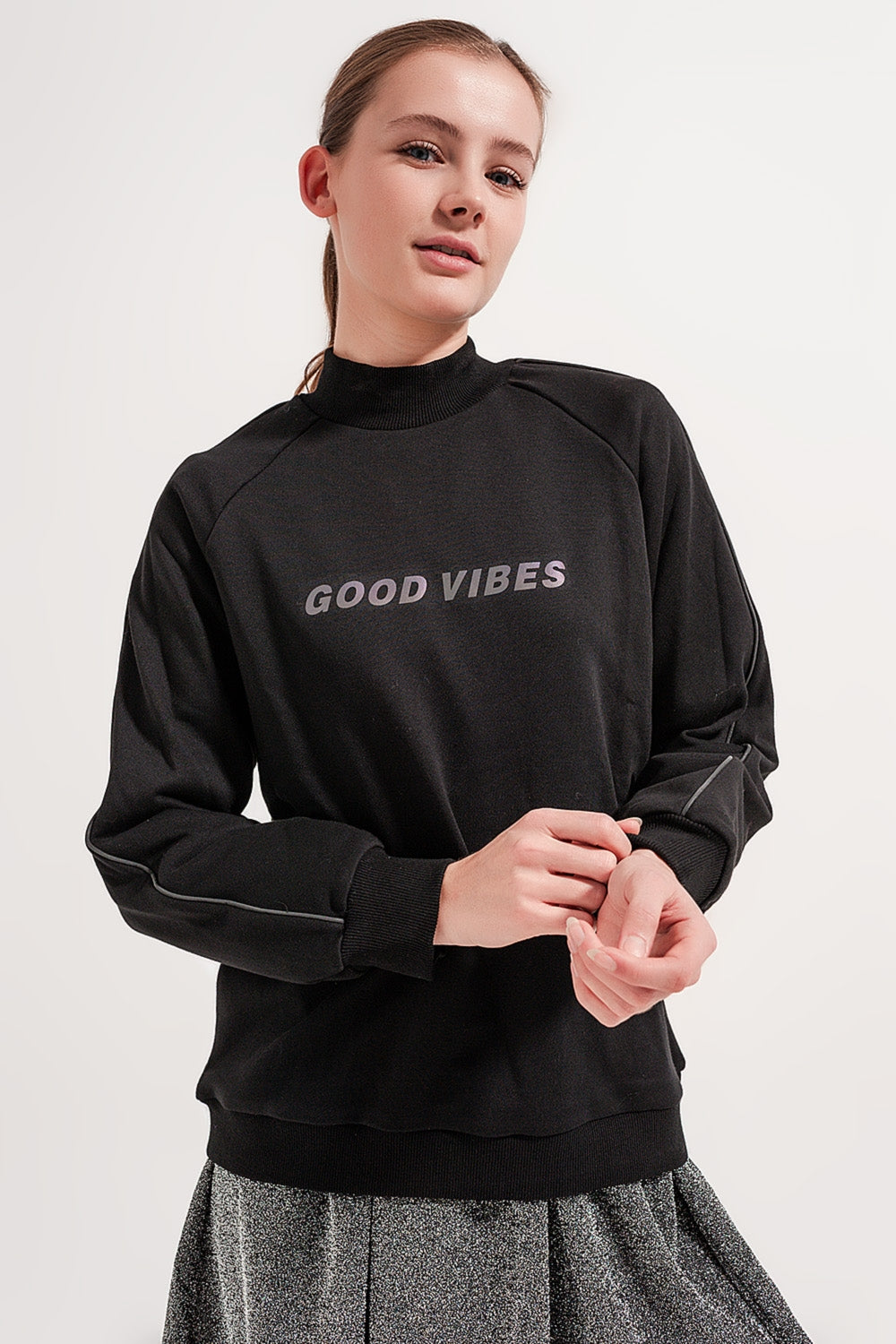 High neck sweatshirt in black | Just Cool Beans — sweaters | tops