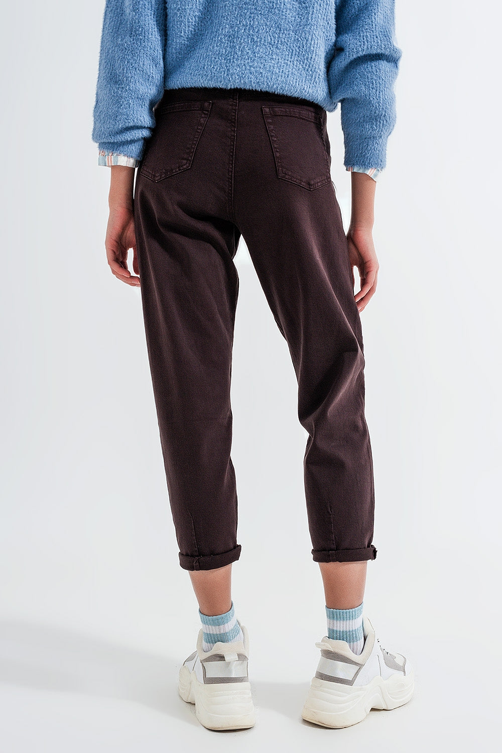 High rise jeans with pleat front in brown | Just Cool Beans