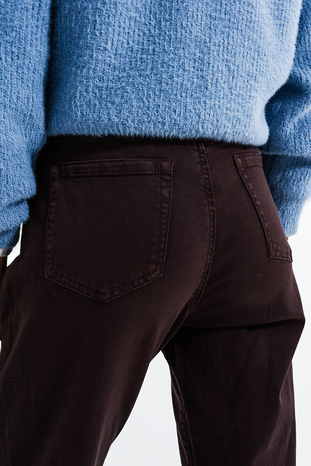 High rise jeans with pleat front in brown | Just Cool Beans