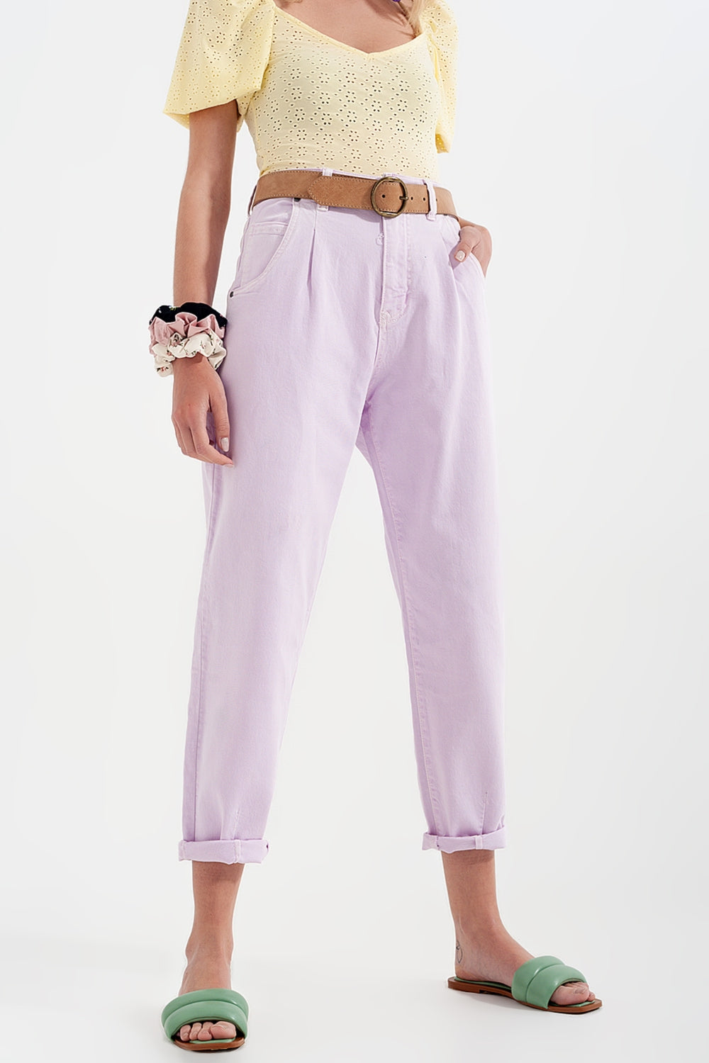 High rise mom jeans with pleat front in lilac | Just Cool Beans — jeans | the denim shop