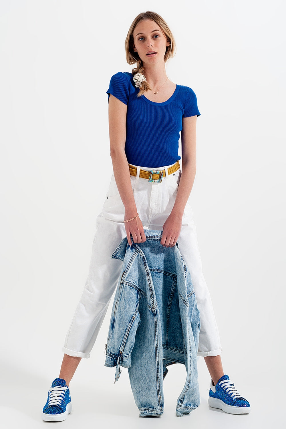 High rise mom jeans with pleat front in white | Just Cool Beans